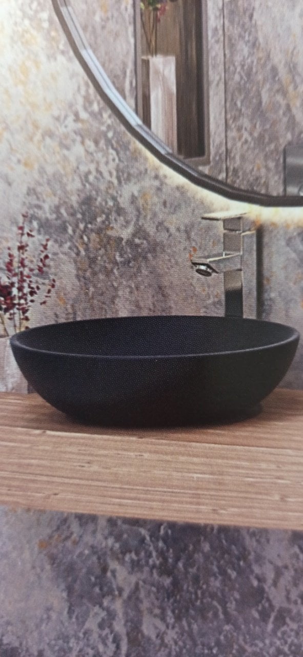 İdevit Mat Siyah Daire Tezgah Üstü Lavabo (45x45 cm)