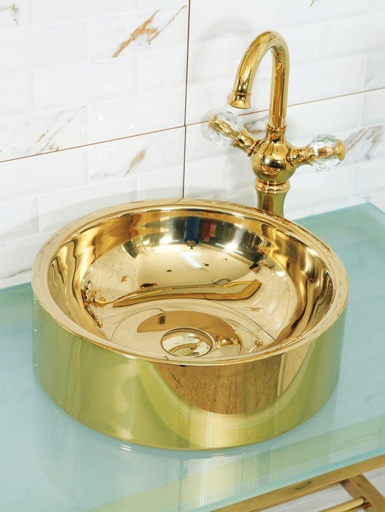 Tezgah Üstü Lavabo (40*12cm) Altın(Pirinçve 304 paslanmaz)