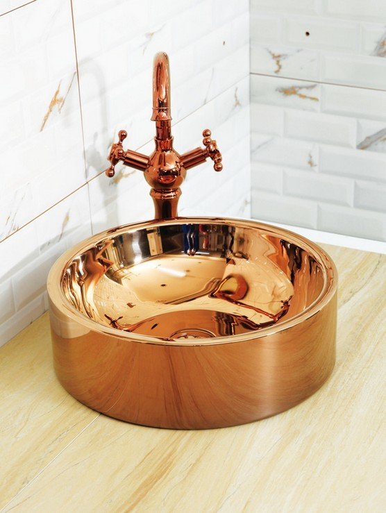 Tezgah Üstü Lavabo (40*12cm) Rose(Pirinçve 304 paslanmaz)