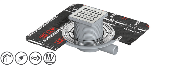 Maxiflow 14374 Yalıtım uyumlu 210mm Mebranlı Yandan Çıkışlı Ø50 10*10cm Yer Sifonu