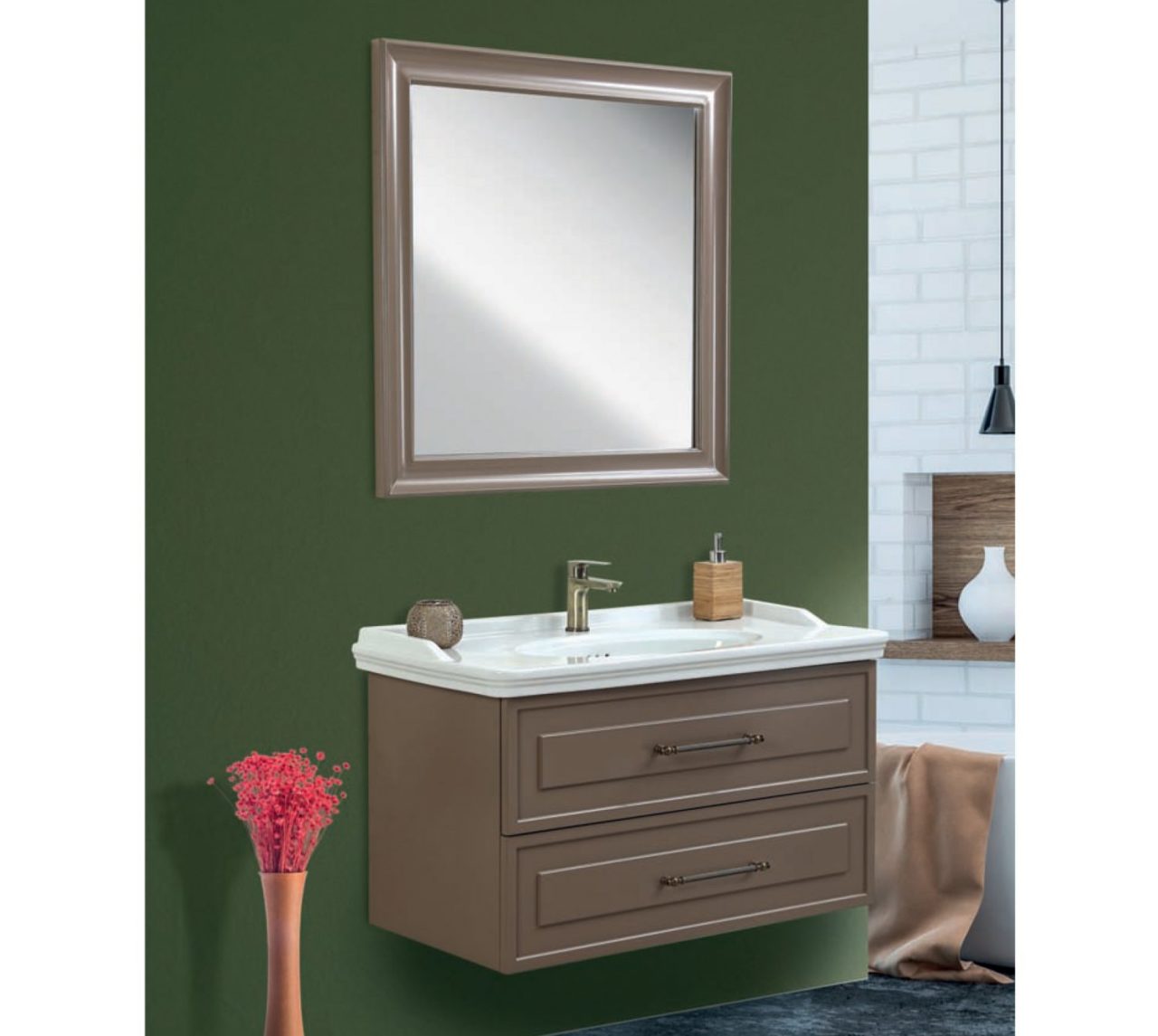 Fym Enzo(1580) Kahverengi 100 cm Banyo Dolabı